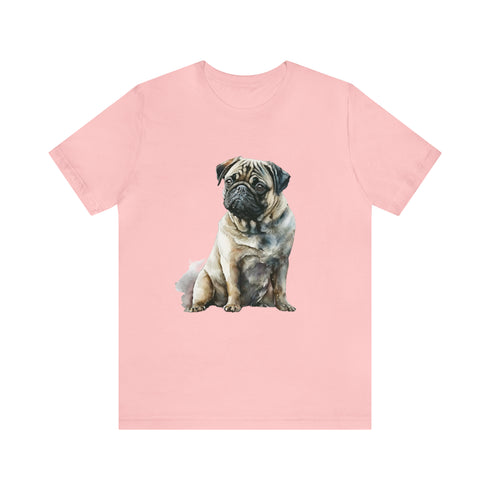 Loving Pug in Watercolor - Short Sleeve Tee Pink